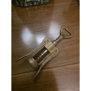 Vintage Brass Winged Corkscrew Bottle Opener Barware Manual Wine Tool Mancave